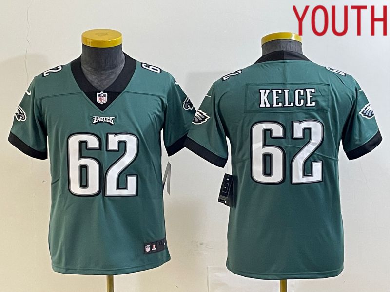 Youth Philadelphia Eagles #62 Kelce Green 2023 Nike Vapor Limited NFL Jersey->youth nfl jersey->Youth Jersey